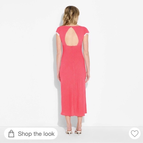 Wild Fable Red White Polka Dot Square Neck Open Back Midi Dress Cap Sleeve XL - Picture 3 of 16